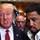 Donald Trump arrives to speaks to the press with Rev. Darrell Scott, senior pastor of the New Spirit Revival Center in Cleveland Heights.